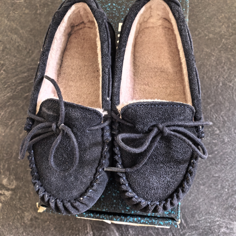 Stylish Navy Kids Moccasins with Bow